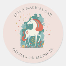 Magische Unicorn Birthday Ronde Sticker