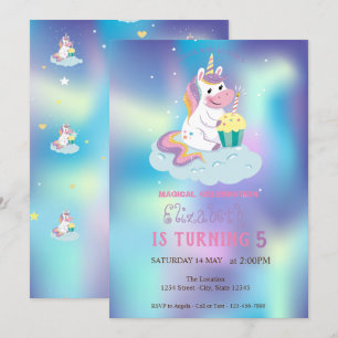 Magische Unicorn Blue Holographic Birthday Kaart