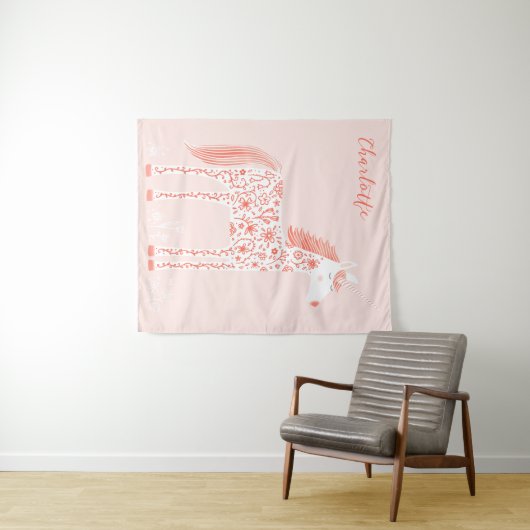 Magische Unicorn Blush Pink op maat Wandkleed (In Situ (horizontaal))