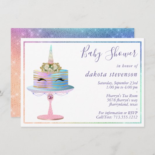 Magische Unicorn Cake | Fantasy Waterverf Shower Kaart (Voorkant / Achterkant)