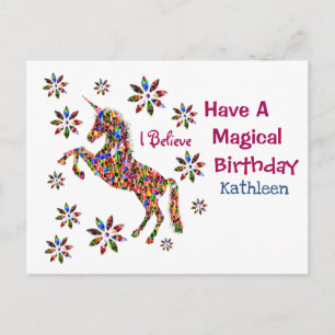 Magische Unicorn Flowers Birthday personaliseren Briefkaart