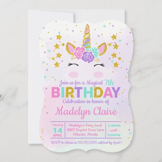 Magische Unicorn Kinderen van Birthday Uitnodiging (Voorkant)