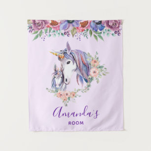 Magische Unicorn Mam en Baby Waterverf Wandkleed