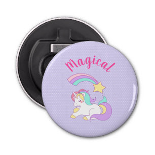 Magische Unicorn met Rainbow Shooting Star Button Flesopener