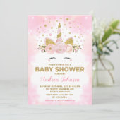 Magische Unicorn Pink Clouds Girl Baby shower Kaart (Staand voorkant)