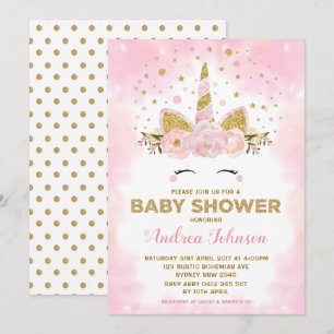 Magische Unicorn Pink Clouds Girl Baby shower Kaart