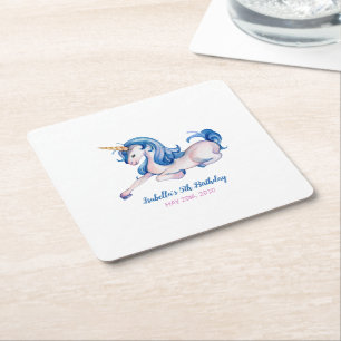 Magische Unicorn Rainbow 5th Birthday Party Vierkante Kartonnen Onderzetter