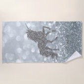 Magische Unicorn, Silver Glitter Bokeh-Personalize Strandlaken (Voorkant)