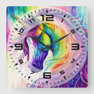 Magische Unicorn vierkante muurklok Klok