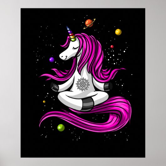 Magische Unicorn Yoga Zen Space Meditation Poster (Voorkant)