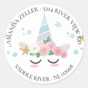 Magische Unicornl Baby shower Retouradreslabel Ronde Sticker