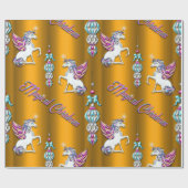 Magische Unicorns Golden Kerstmis Cadeaupapier (Vlak)