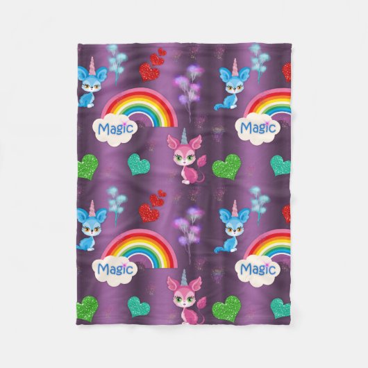 Magische Unicorns Paars Fleece Deken (Voorkant)