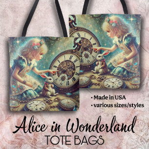 Magische Vintage Klokken Alice en Witte Konijn Draagtas
