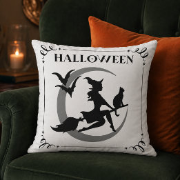 Magische Vliegende Heks Halloween Typografie Kussen