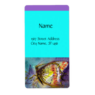 MAGISCHE VLINDER Paars Aqua Blauw Turquoise Etiket