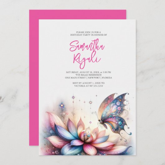 Magische Vlinder Uitnodigingen Meisje's Verjaardag (Voorkant / Achterkant)