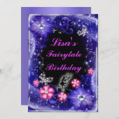 Magische Vlinderfee Paarse Bloemige Verjaardag Kaart (Voorkant / Achterkant)