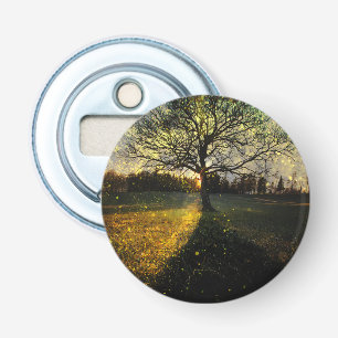 Magische vuurvliegjes droomachtig landschap button flesopener
