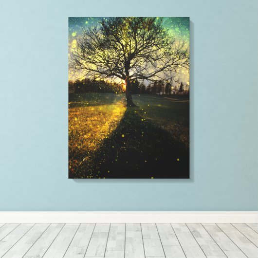 Magische vuurvliegjes droomachtig landschap canvas afdruk (Insitu (Houten vloer))
