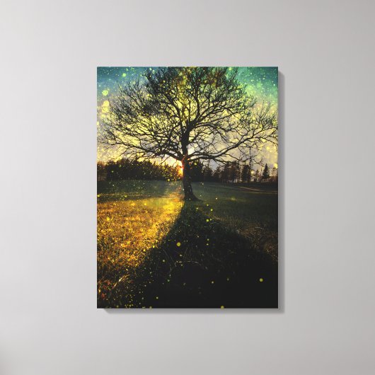 Magische vuurvliegjes droomachtig landschap canvas afdruk (Voorkant)