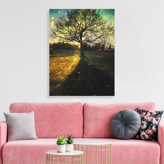 Magische vuurvliegjes droomachtig landschap canvas afdruk (Insitu (Woonkamer))
