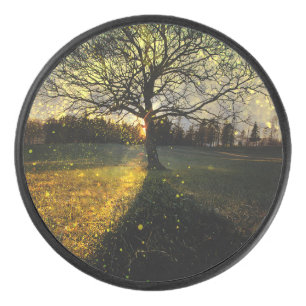 Magische vuurvliegjes droomachtig landschap hockey puck