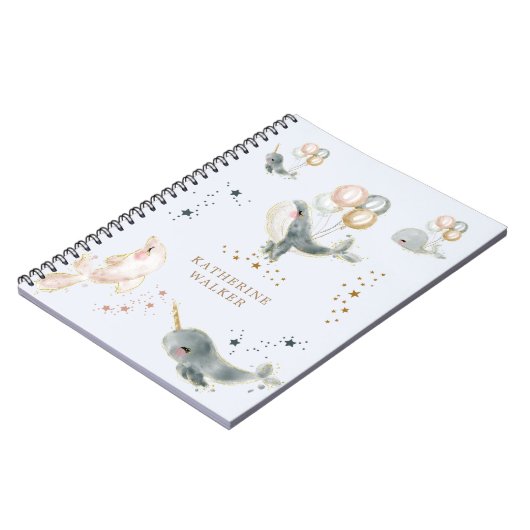 magische walvisballonnen monogram schattig notitieboek (Linkerzijde)
