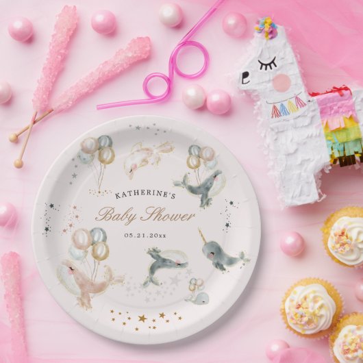Magische walvissen ballonnen sterren Baby shower Papieren Bordje (Feest)