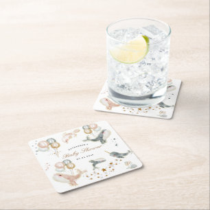 Magische walvissen ballonnen sterren Baby shower Vierkante Kartonnen Onderzetter