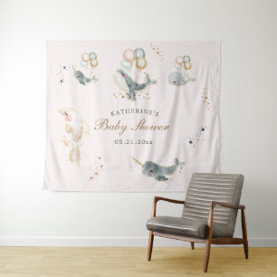 magische walvissen ballonnen sterren baby shower wandkleed