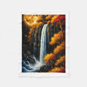 Magische Waterval en Maan Worpdeken Fleece Deken