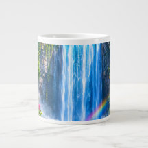 Magische Waterval met Regenboog en Kleurrijke Bloe