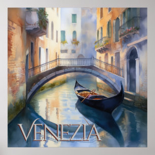 Magische Waterverf Canal in Venetië Reizen Poster