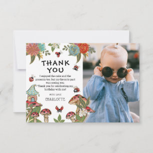 Magische Waterverf Ladybug Girl Birthday Foto Bedankkaart