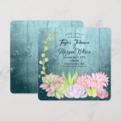 Magische Waterverf Succulenten Blauwgroen huwelijk Kaart (Voorkant / Achterkant)