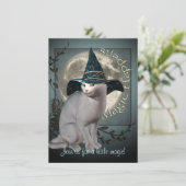Magische White Cat Halloween Invitation Kaart (Staand voorkant)
