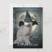 Magische White Cat Halloween Invitation Kaart (Voorkant)