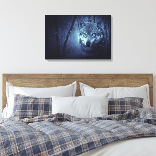 Magische Wilde Wolf met Amazing Blue Eyes Canvas Afdruk (Insitu (Slaapkamer))