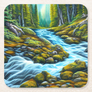 Magische Wilderness Bubbling Brook Vierkante Kartonnen Onderzetter