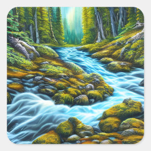 Magische Wilderness Bubbling Brook Vierkante Sticker