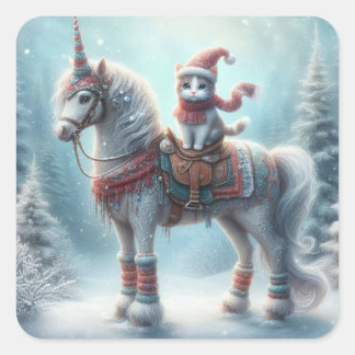 Magische Winter Eenhoorn & Kat Sticker – Festieve