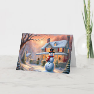 Magische Winter Sneeuwman Huis Kerstmis Kaart