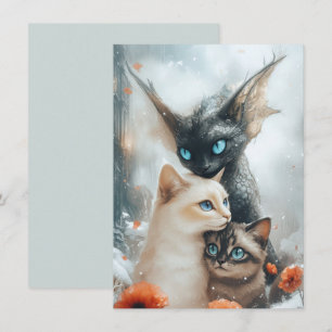 Magische Winterkatten met Fantasie Draak Bewaker Kaart