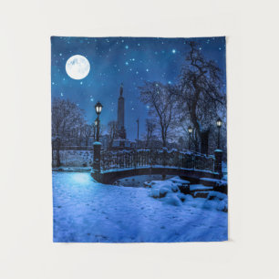 Magische winternacht met sterrenhemel en volle maa wandkleed