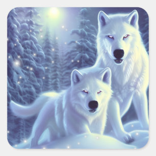 Magische witte Arctische Wolven Fantastische Kunst Vierkante Sticker