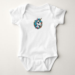 Magische witte eenhoorn met blauw haar karakter romper