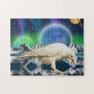 Magische Witte Raven & Planeten Fantasy Art Puzzel Legpuzzel