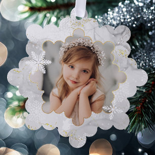 Magische Witte Sneeuwvlokken en Sparkles Foto Ornament Kaart