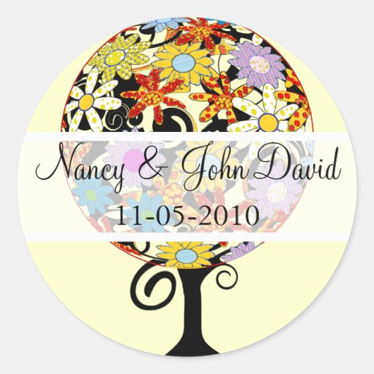 Magische woudcirkel van liefdesbloem-bruiloft ronde sticker (Voorkant)